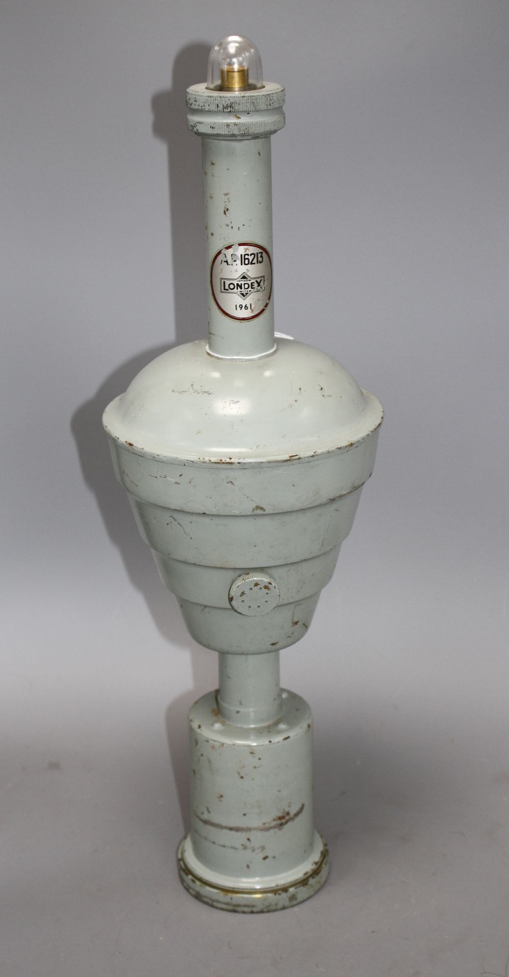 A Londex pale blue Royal Naval floating signal lamp, numbered AP16213 1961, height 53cm